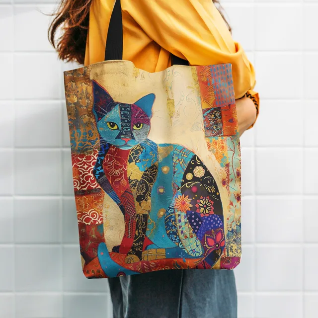 1/5/10 pièces Sac fourre-tout à motif floral de chat, Sac à bandoulière esthétique en toile pour l'école, Sac de courses léger 4 1/5/10 pièces Sac fourre-tout à motif floral de chat, Sac à bandoulière esthétique en toile pour l'école, Sac de courses léger 4