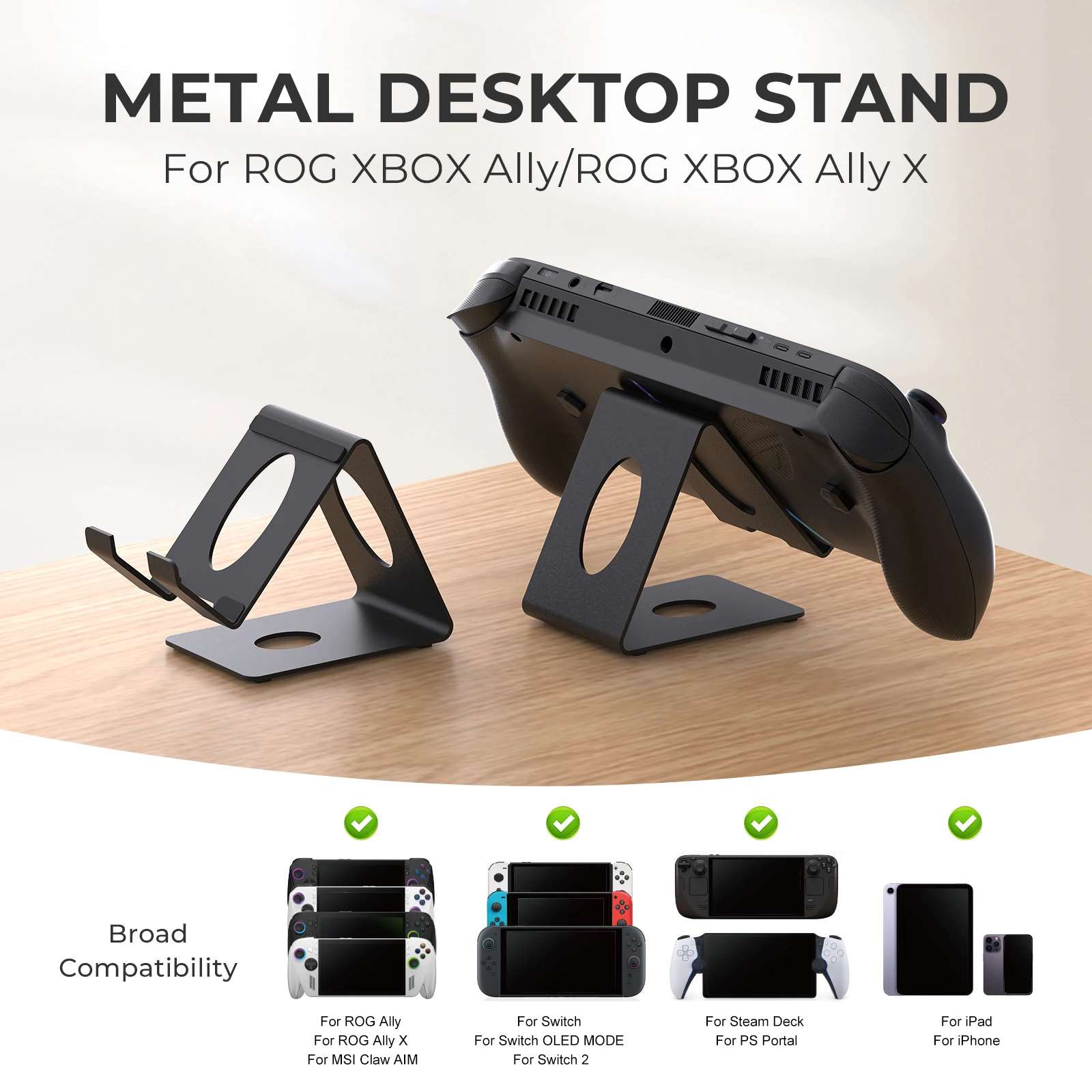 1PC Metal Desktop Stand For ROG Xbox Ally/X Game Console Holder Bracket For Nintendo Switch/Switch2 For Steam Deck For Legion Go