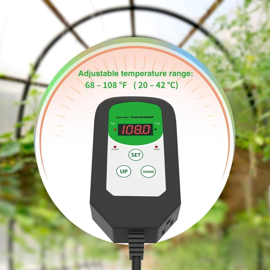 Settable Temperature Controller, Thermostat for Greenhouse Plants Germination, Reptiles Brewing, Digital, 68-108F