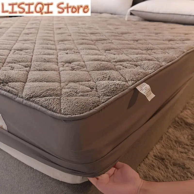 

New Winter Warm Flannel Mattres Elastic Band Fitted Sheet Quilting Thickening Mattress Protector Cover Super Soft King Size