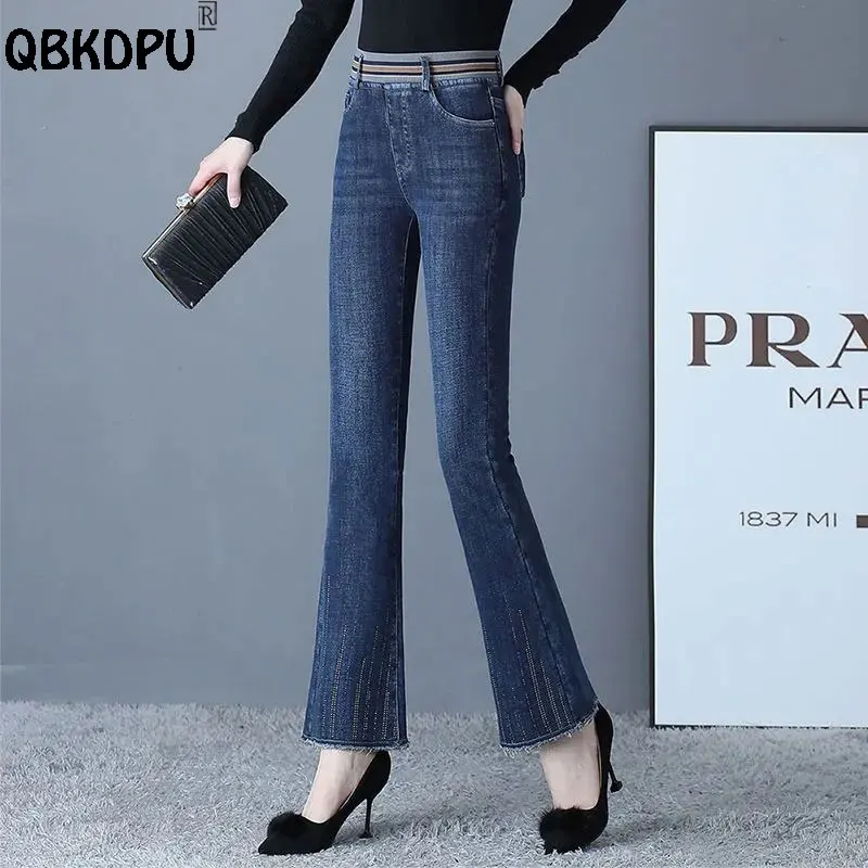 

Korean Fashion Stretch Flare Jeans Women Patchwork Elastic High Waist Ankle Length Vaqueros Spring Thin Denim Pant Skinny Capris