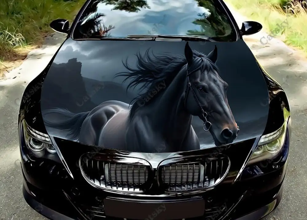 

Fantasy Black Horse Running Car Hood Vinyl Stickers Wrap Vinyl Film Engine Cover Decals Sticker on Car Auto Accessories