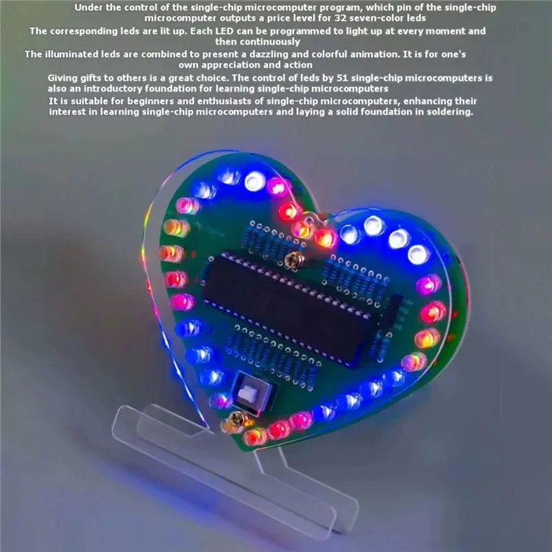 A34R PCB 납땜 연습 키트 DIY 키트 전자 다기능 하트 모양 LED 디지털 튜브 디스플레이 시계