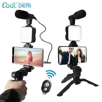 COOL DIER Smartphone Vlogging Kit With Tripod Phone Holder Mini Mic LED Fill Light Starter For TikTok Live Stream Video YouTube 1