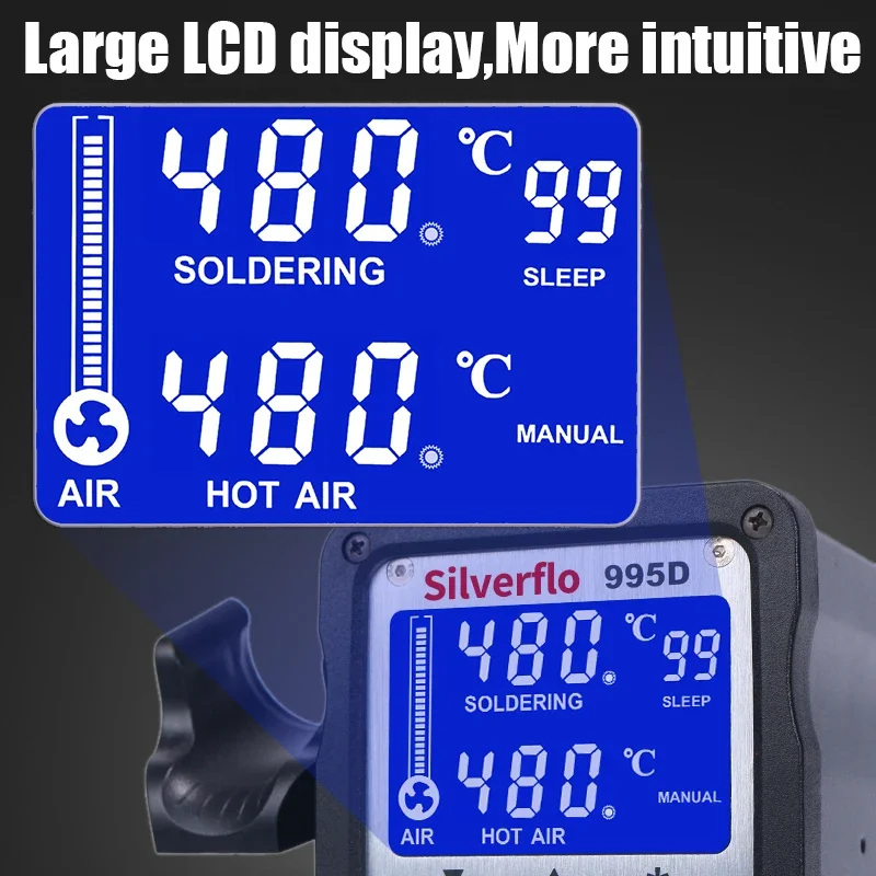 Silverflo 995D Soldering Station Large LCD Display Hot Air Rework Station Multifunctional Welding for BGA SMD Repair
