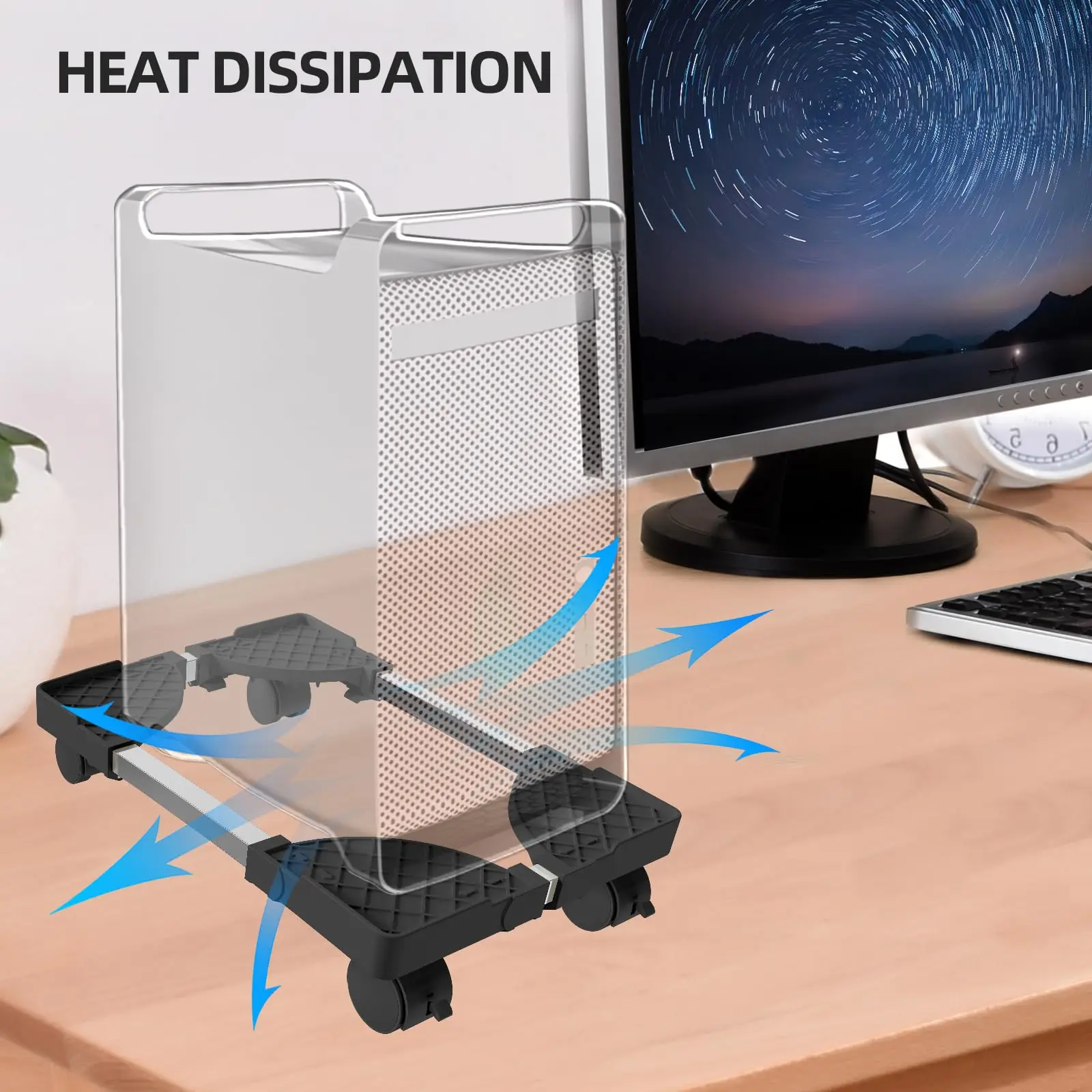 Adjustable Mobile CPU Stand Holder Tower Stand with Rolling Caster Wheels Computer Stand for Tower Fit Most PC Desk Accessories 3