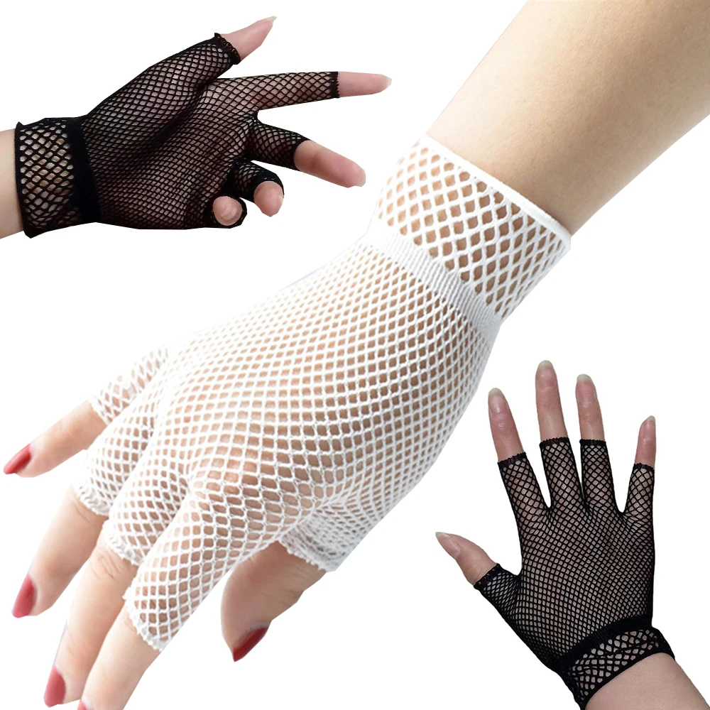 

Lady Elasticity Fishing Net Lace Gloves Summer Short Half Finger Gloves Fashion Cosplay Gloves Decoration Party Etiquette