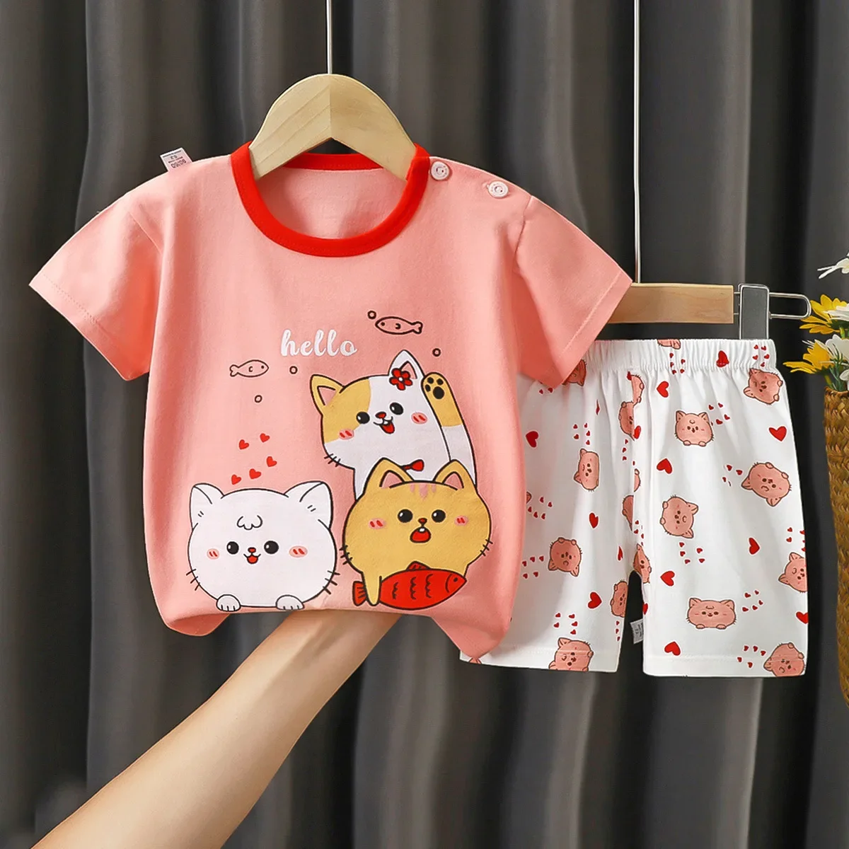 Girls Clothing Set Summer Children's Short-sleeved Shorts Suit Cotton T-shirt Baby Girls Cartoon Unicorn Set