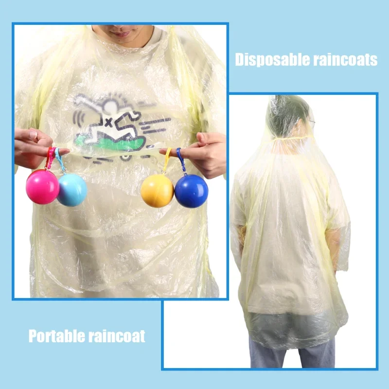 Raincoat Poncho 1/12pcs Portable Raincoats Balls Disposable Pocket Rain Ponchos Balls with Hook Adult Outdoor Travel Hangable Rain Coats Supply raincoat poncho
