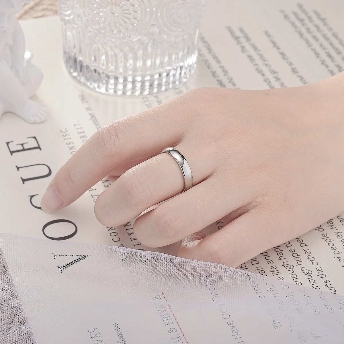 18K Gold-Plated Stainless Steel Rings Couple Wedding Rings 4mm