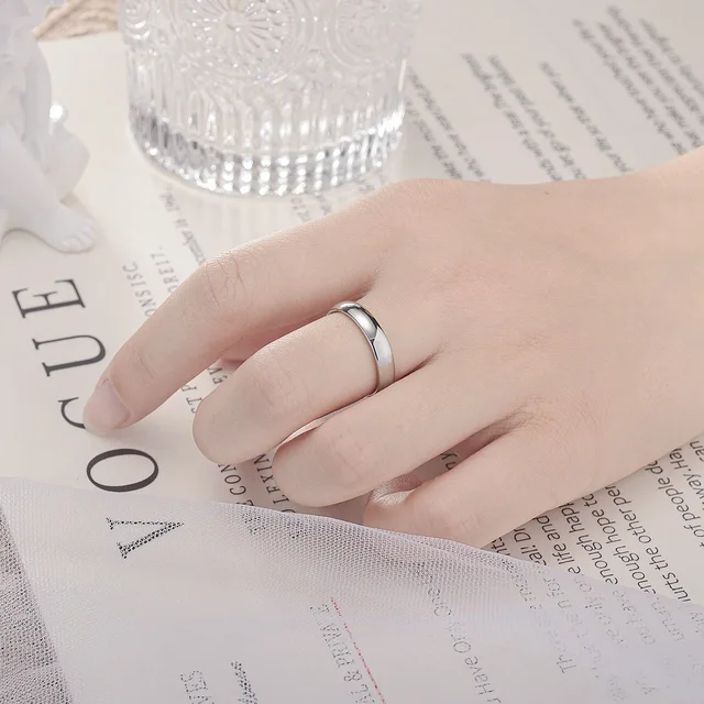 4mm 18K plaqué or Bague en acier inoxydable couleur argent Anillos Mujer Couple Bague de mariage Bague Femme Acier Inoxydable Bague