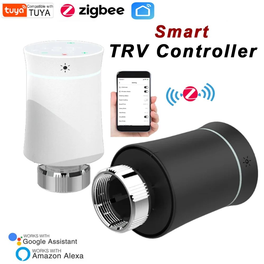 วาล์วควบคุมอุณหภูมิหม้อน้ำ Tuya ZigBee 3.0 TRV แบบสมาร์ท ตั้งโปรแกรมได้ ควบคุมด้วยเสียงผ่าน Alexa และ Google 1