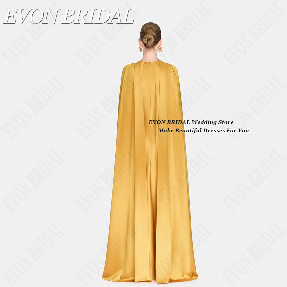 EVON BRIDAL Mermaid Satin Elegant Celebrity Red Carpet Dresses With Cape Saudi Arabia Evening Party Gowns Scoop Floor Length