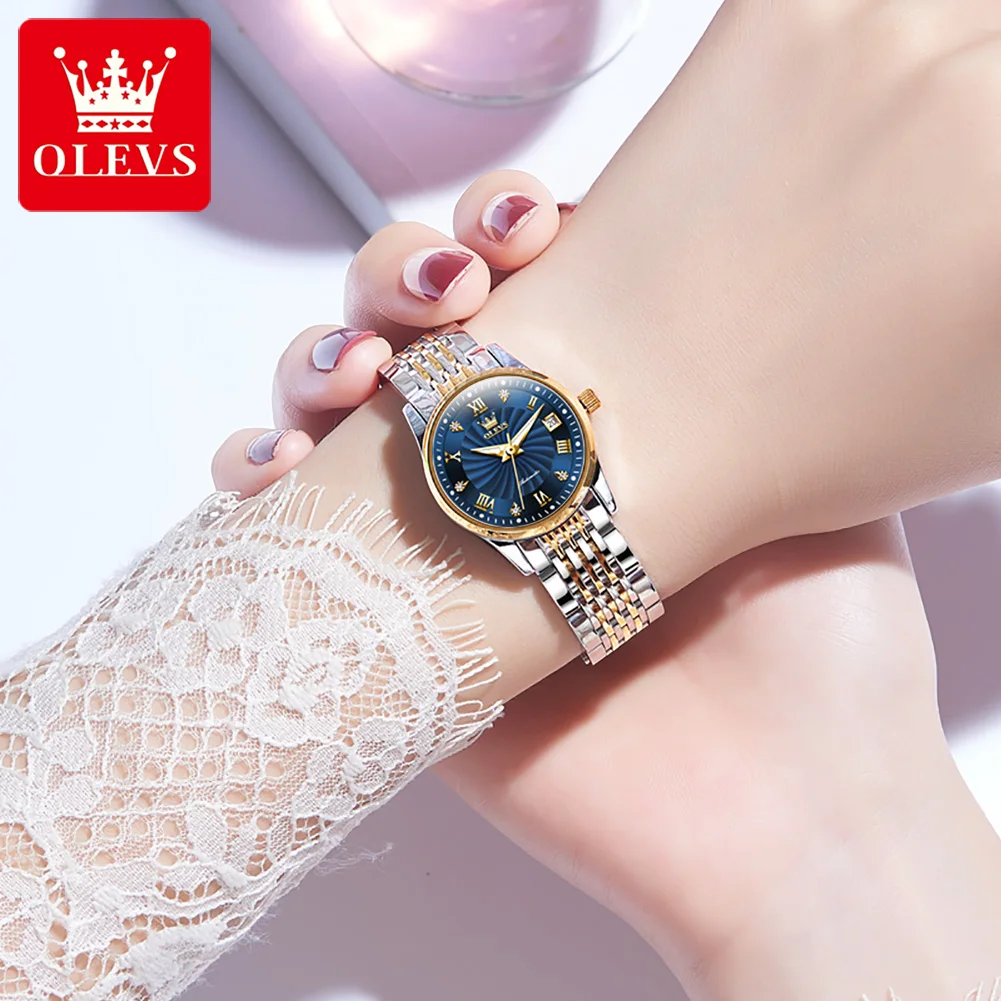 OLEVS New Watches for Women Automatic Movement Mechanical Female Wristwatch Luxury Stainless Steel Elegant Women's Watches Reloj