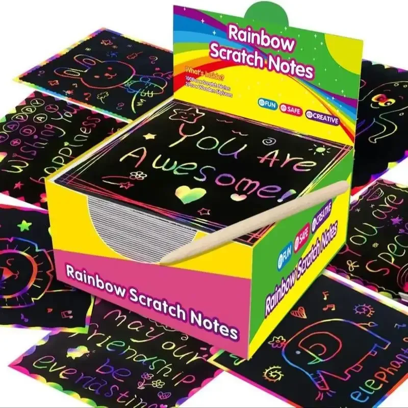 100 аркушів Magic Scratch Memo Boxes, Rainbow Scratch Mini Art Notes, Art Handmade DIY Party Supplies
