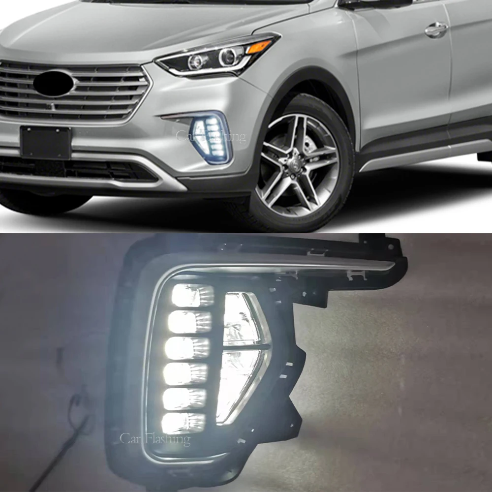 2pcs Led Drl Fog Lamp For Hyundai Santa Fe 2017 2018 2019 Daytime