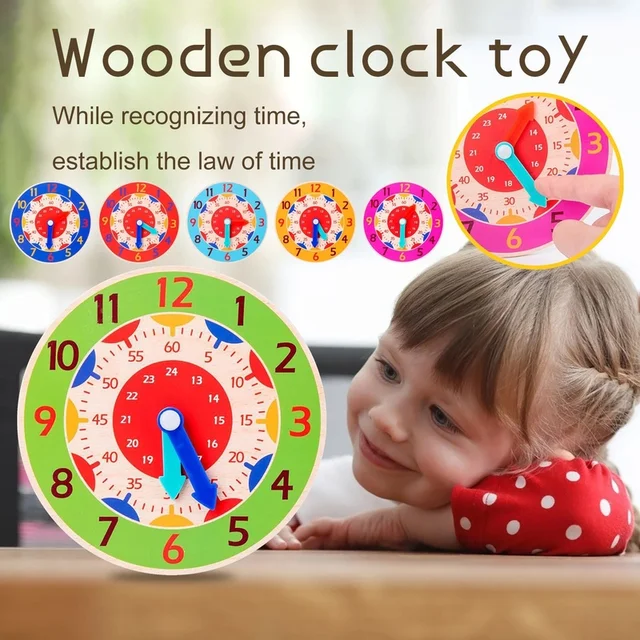 1Pc Children Wooden Clock Toys Hour Minute Second Cognition Colorful Clocks Toys for Kids Early Preschool Teaching Aids 1
