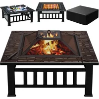 Multifunctional Patio Fire Pit Table, 32in Square Metal BBQ Firepit Stove Backyard Garden Fireplace with Spark Screen Li 2
