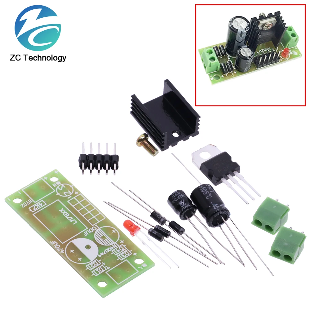 Kit Fai Da Te Lm7805 L7805 Dc/Ac Modulo Di Alimentazione Regolatore Di Tensione A Tre Terminali Uscita 5V 6V 9V 12V Max 1.2A