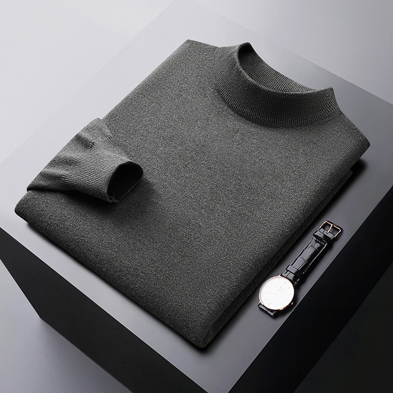 Autumn and Winter solid color sweater men's elastic comfortable warm cold-resistant top fashion casual half turtleneck sweater 4