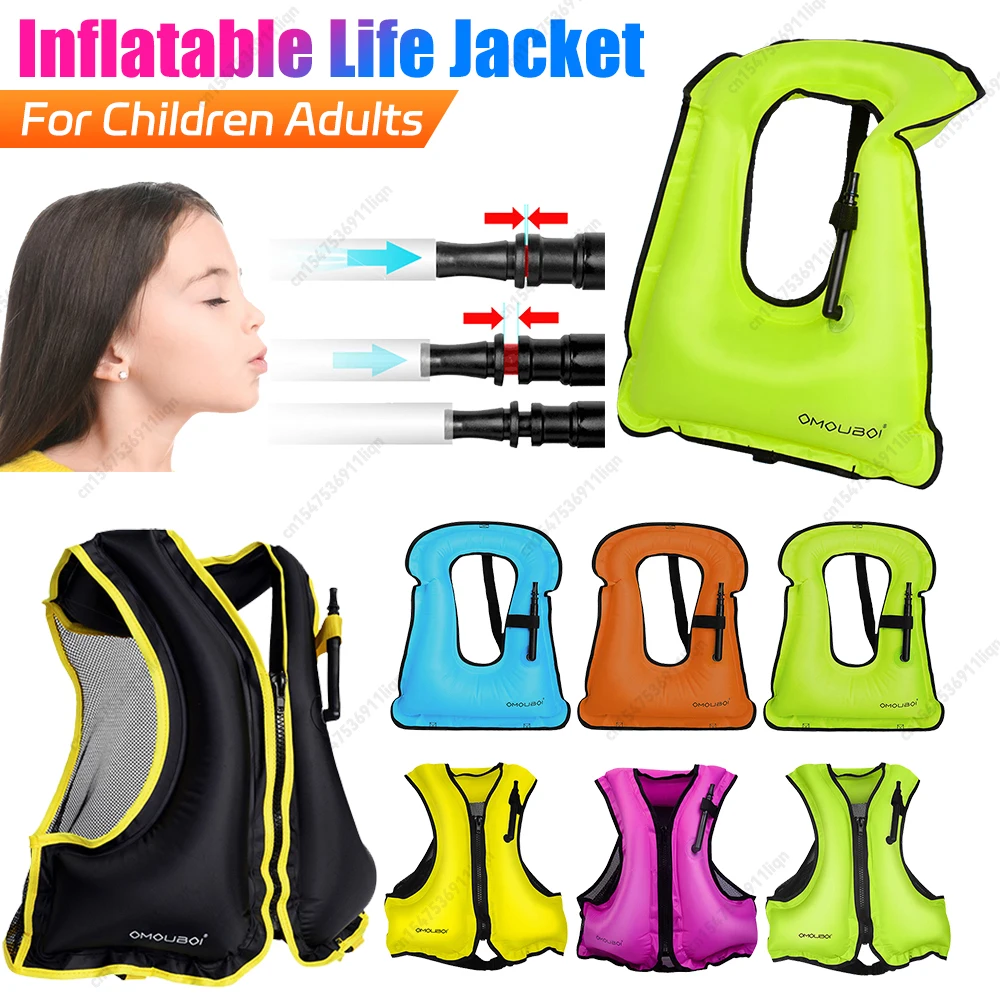 Life Jacket Adult Children Inflatable Swimming Life Vest Adjustable Breathable Boating Fishing Drifting Surfing Water Sports