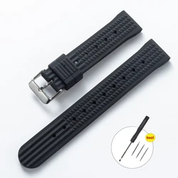 Deluxe Soft Rubber Watch Band - Universal Flat - End Strap - 22mm (Black - Silver)