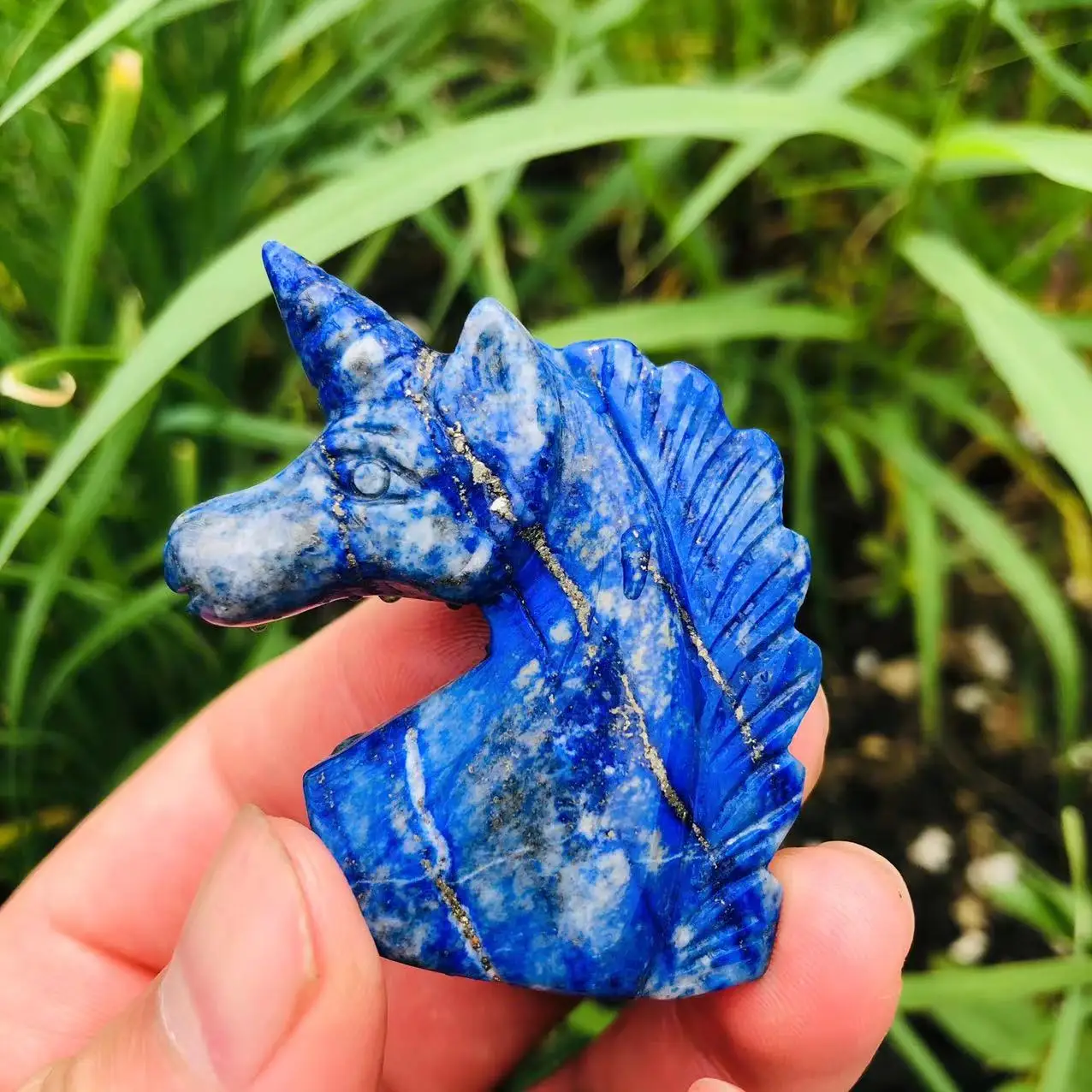 2'' Blue Natural Animal Lapis Lazuli Crystal Unicorn Carvings Sculpture for Crafts Gift 1PC