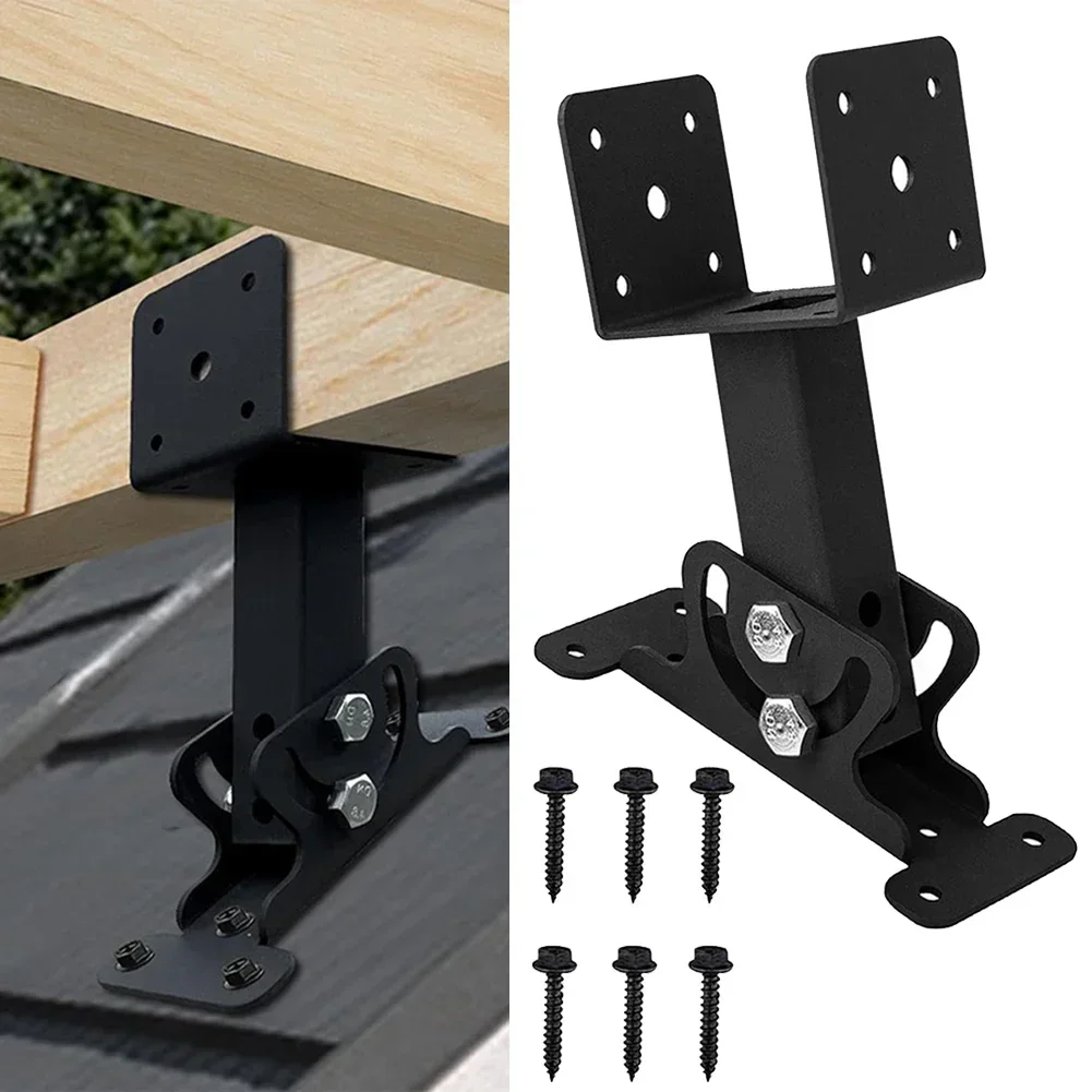 Roof Riser Beam Bracket Kit - Adjustable, Heavy Duty Black Metal, For Pergola, Gazebo, Deck Roof Mounting