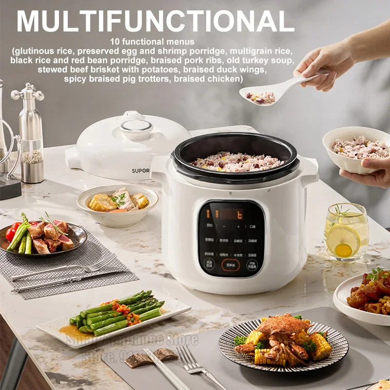 SUPOR 5L Electric Pressure Cooker Household Uncoated Steel Deep Pot Rice Cooker Smart Multifunctional 70kPa Pressure 220v
