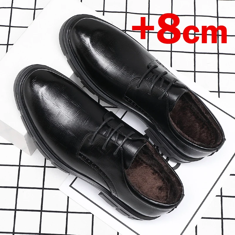 New Men Hollow Summer Platform High Heel 5/8/10 CM Height Growth Formal Men Derby Leather Shoes Man Wedding Dress Shoes Elevator