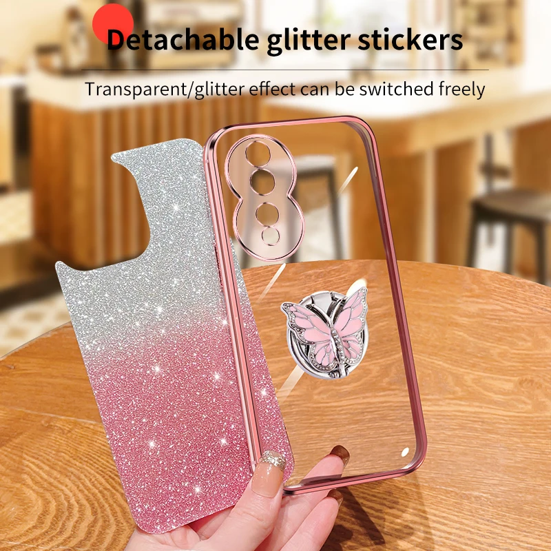 Pink Glitter Bling Phone Case with Butterfly Stand