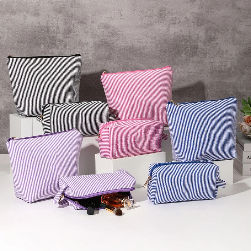 Cosmetic bag cosmetic storage bag toiletry bag makeup bag cosmetic case 2 Pcs set women's large capacity stripe toiletry makeup travel storage handbag clutch purse
