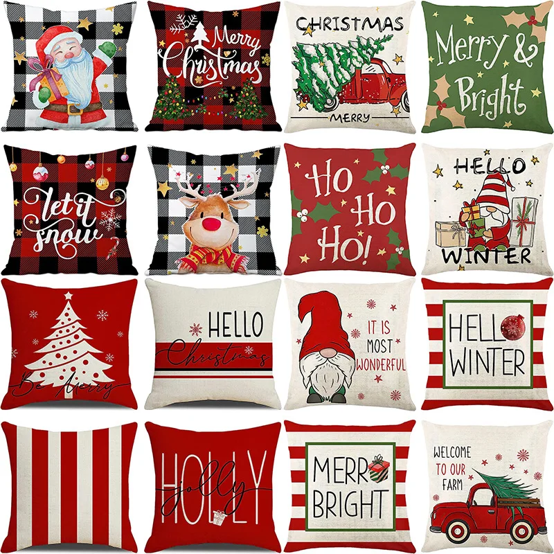 

Garland Stripes Cushion Cover Santa Claus Elk Alphabet Pillowcase 45x45 Christmas Dwarfs Pillow Cover Living Room Bedroom B0343