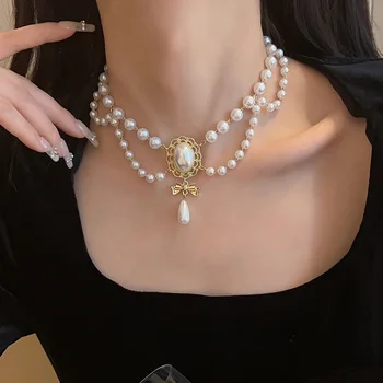 New Baroque Pearl Choker Necklace For Women Luxury Wedding Party Triple-layer Beaded Necklace Torques Ladies Trendy Jewelry Gift 1