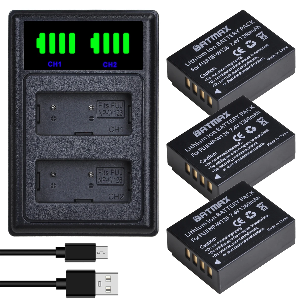Batmax Np-W126 Np W126Np-W126S Batteria + Led Usb Dual Charger Per Fujifilm Finepix Hs30Exr X-Pro1 X-E2 X-M1 X-A1