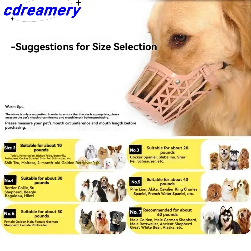 CDY Softness Plastic Dog Muzzle, Anti Bite Adjustable Pet Basket, Dogs Training Cover Mesh Cage,Medium and Large Dogs Care Grey