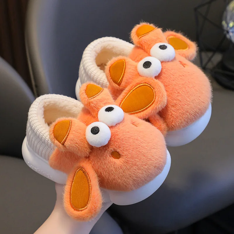 Long Necked Deer Cotton Slippers for Kids Cute Cartoon Cotton Shoes Children Girls Home Slippers Winter Outdoor Boys Boots takara tomy summer hello kitty thin section boys and girls outdoor sunscreen breathable ice sleeves students cute sleeves