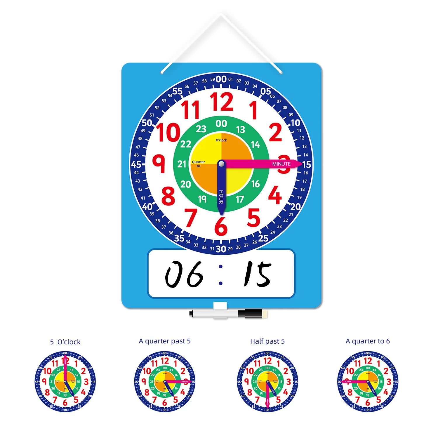 Children Montessori Learning Clock Toy Write & Wipe Teaching Aids