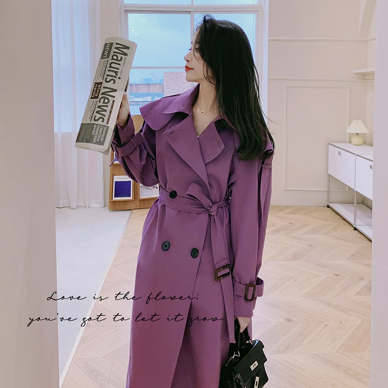 long duvet coat Fashion New Spring Autumn Women Trench Coat Long Double-Breasted Lady Duster Coat Windbreaker Outerwear Female Purple Beige Khak white puffer coat Coats & Jackets