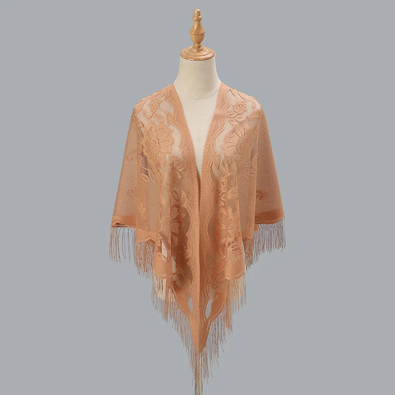 

Lace Punching Pure Color Triangle Women's Scarf Flower Embroidery Fringe Solid Breathable Triangle Shawl Buy 3 Get 1 Free