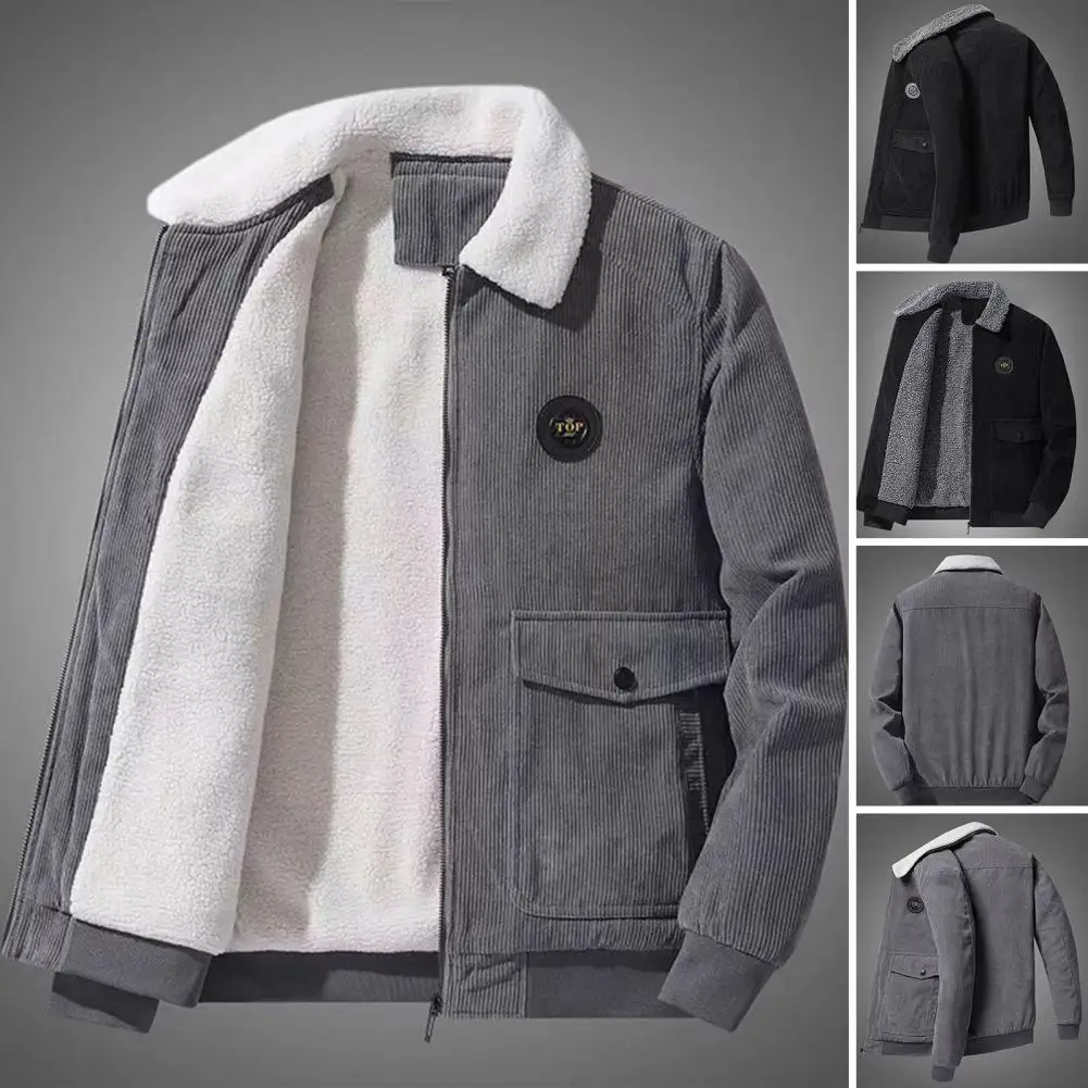 

Men Corduroy Coat Men Corduroy Outwear Stylish Men's Corduroy Jacket with Lapel Flap Pockets Fleece Lining Autumn Winter Casual