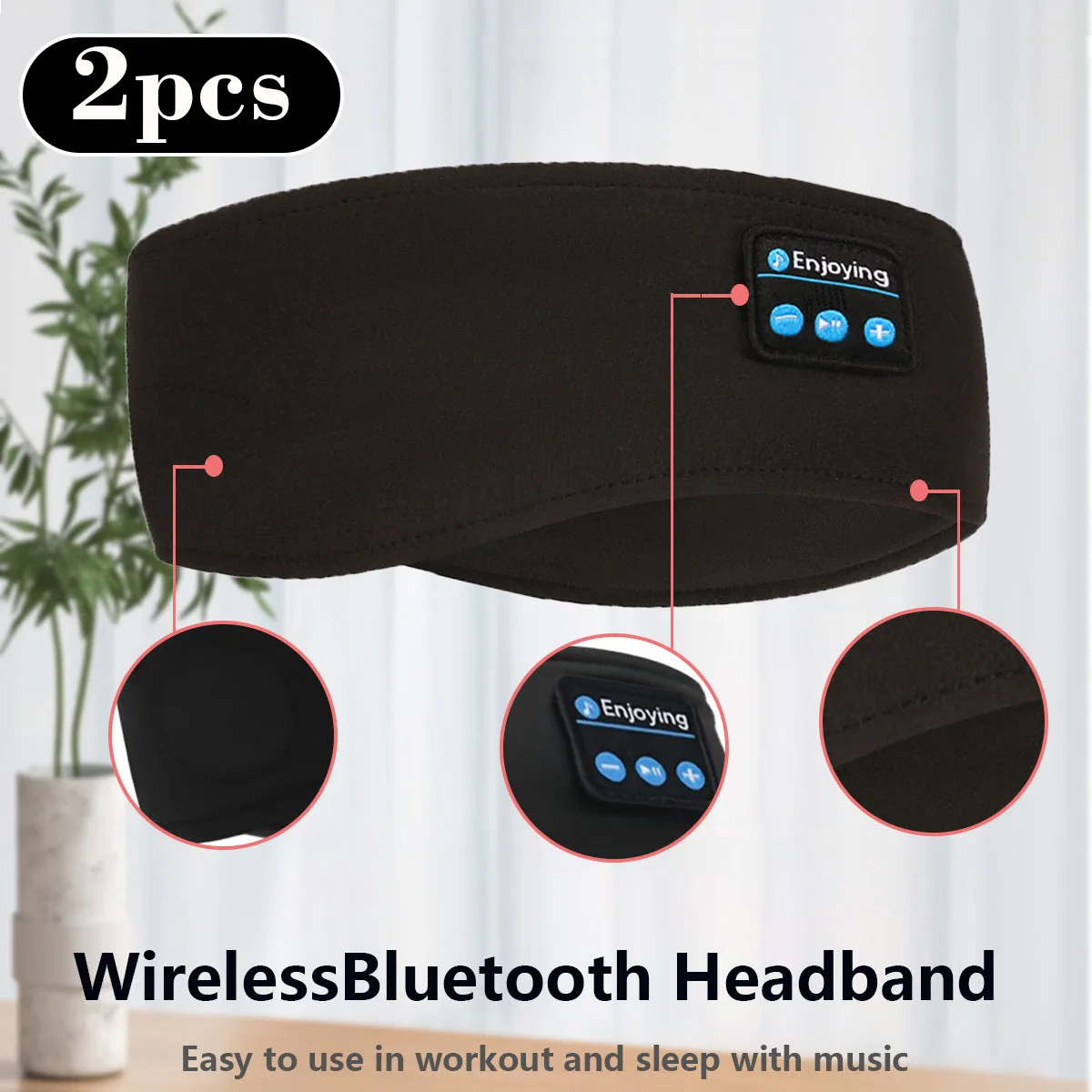 2Pcs Sleep  Bluetooth Sleeping Headphones Headband Thin Soft Elastic Comfortable Wireless Music Headset Eye Mask For Side Sleepe