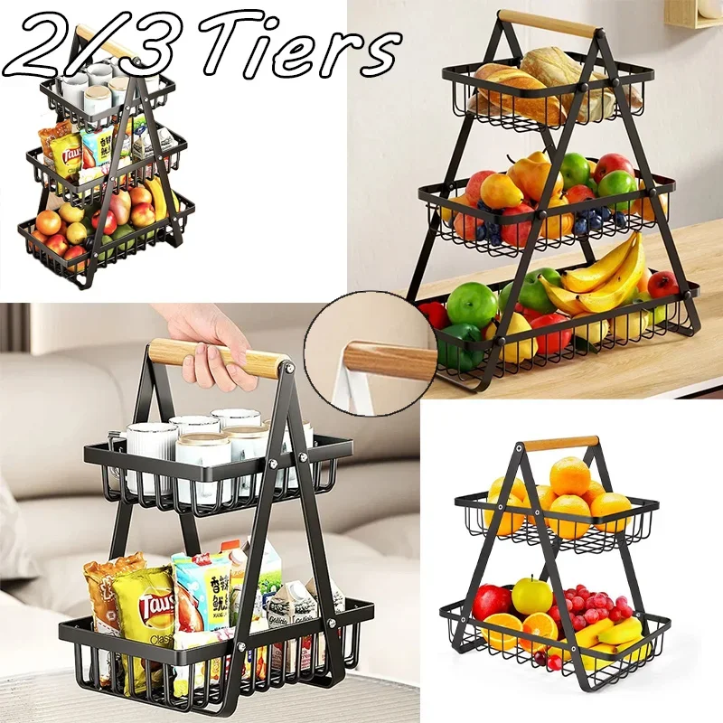 2/3 Tiers Countertop Fruit Basket,Portable Fruit Bowle Basket Kitchen Organizer Storage & Dining Room Fruits Vegetable Snacks