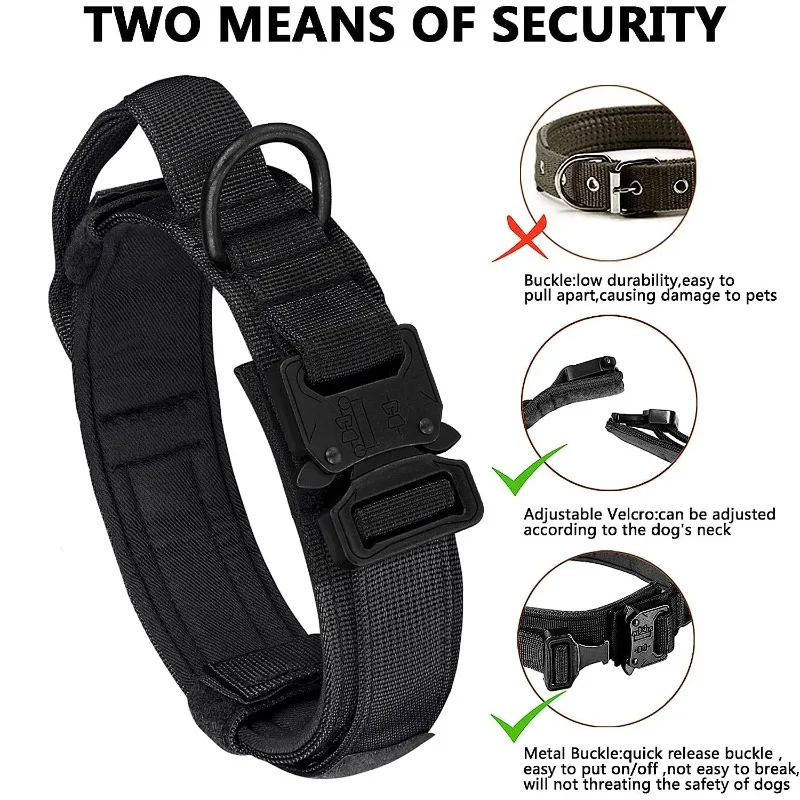 Adjustable Training Dog Collar with Control Handle and Heavy Duty Metal Buckle