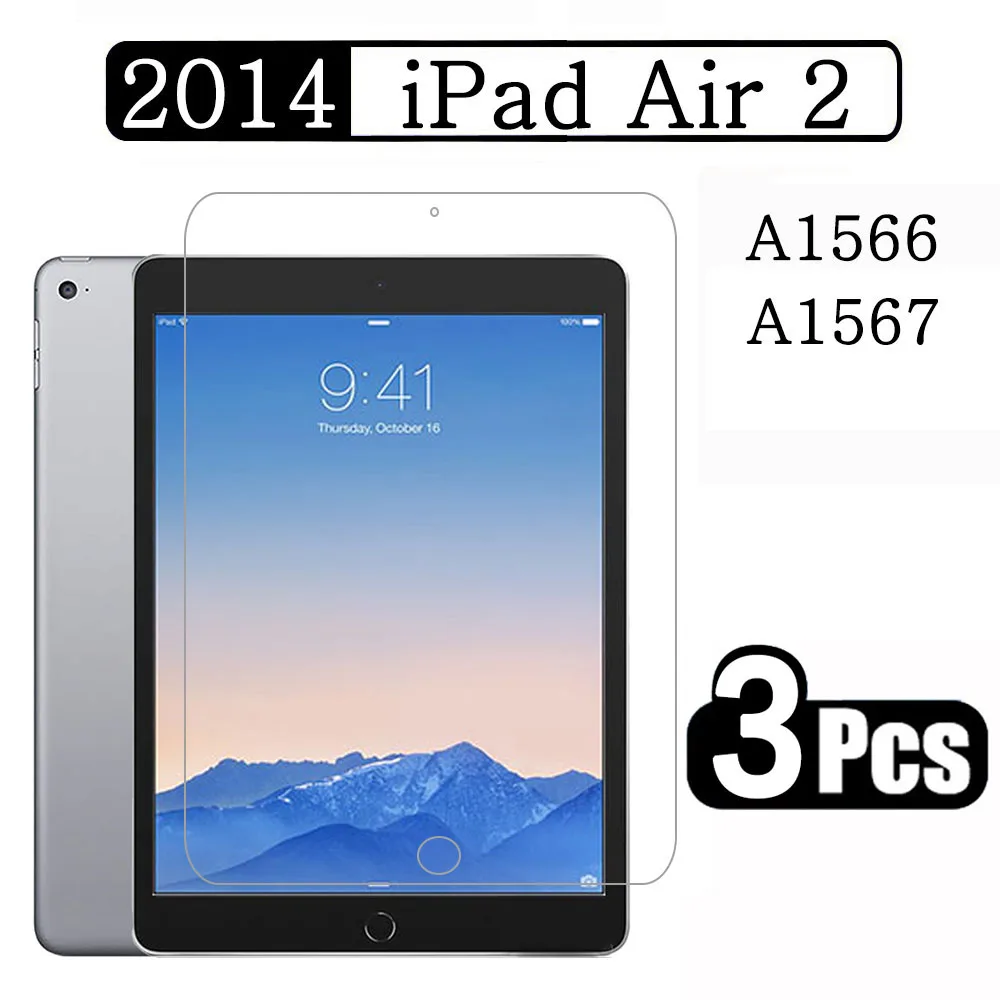 (3 Packs) Tempered Glass For Apple iPad Air 2 9.7 2014 A1566 A1567 Full Coverage Tablet Screen Protector Film
