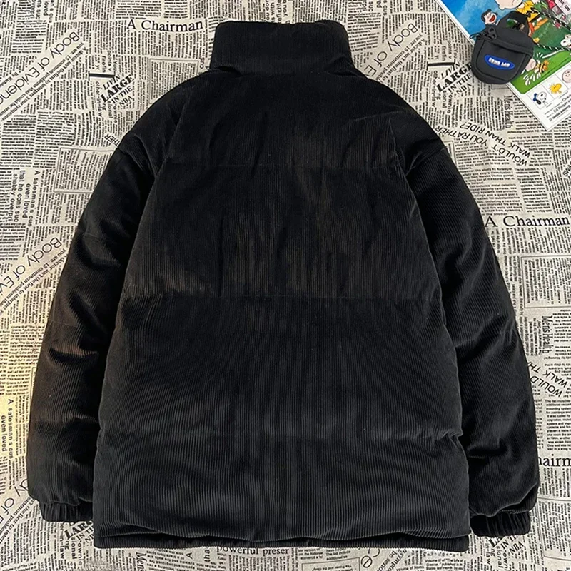 Thicken Warm Winter Jacket Men Solid Loose Winter Padded Jackets Male Stand Collar Fleece Parkas Man