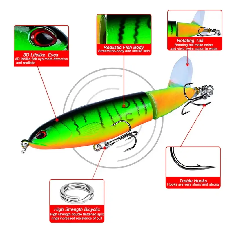 1pcs 10cm 14cm Topwater Spinner Fishing Lure Popper Artificial Pencil Hard Bait Propeller Rotating Tail Fishing Tackle Swimbait - Image 3
