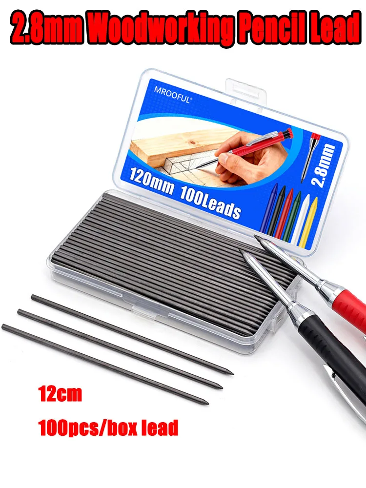Neue lange 120 mm Holzbearbeitungs-Druckbleistiftminen-Nachfüllung, 100 Stück/Box 2,8 mm austauschbare Mine – Architekt-Markierungswerkzeug-Zubehör – Detail 7