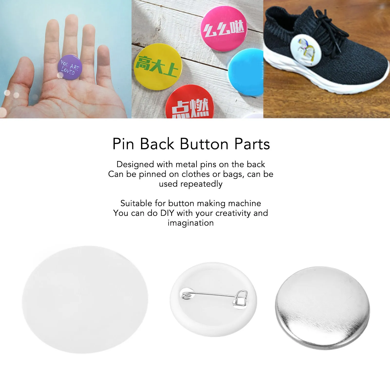 100 Sets Pin Back Button Parts Round Shape Metal Back Pin Rustproof ...