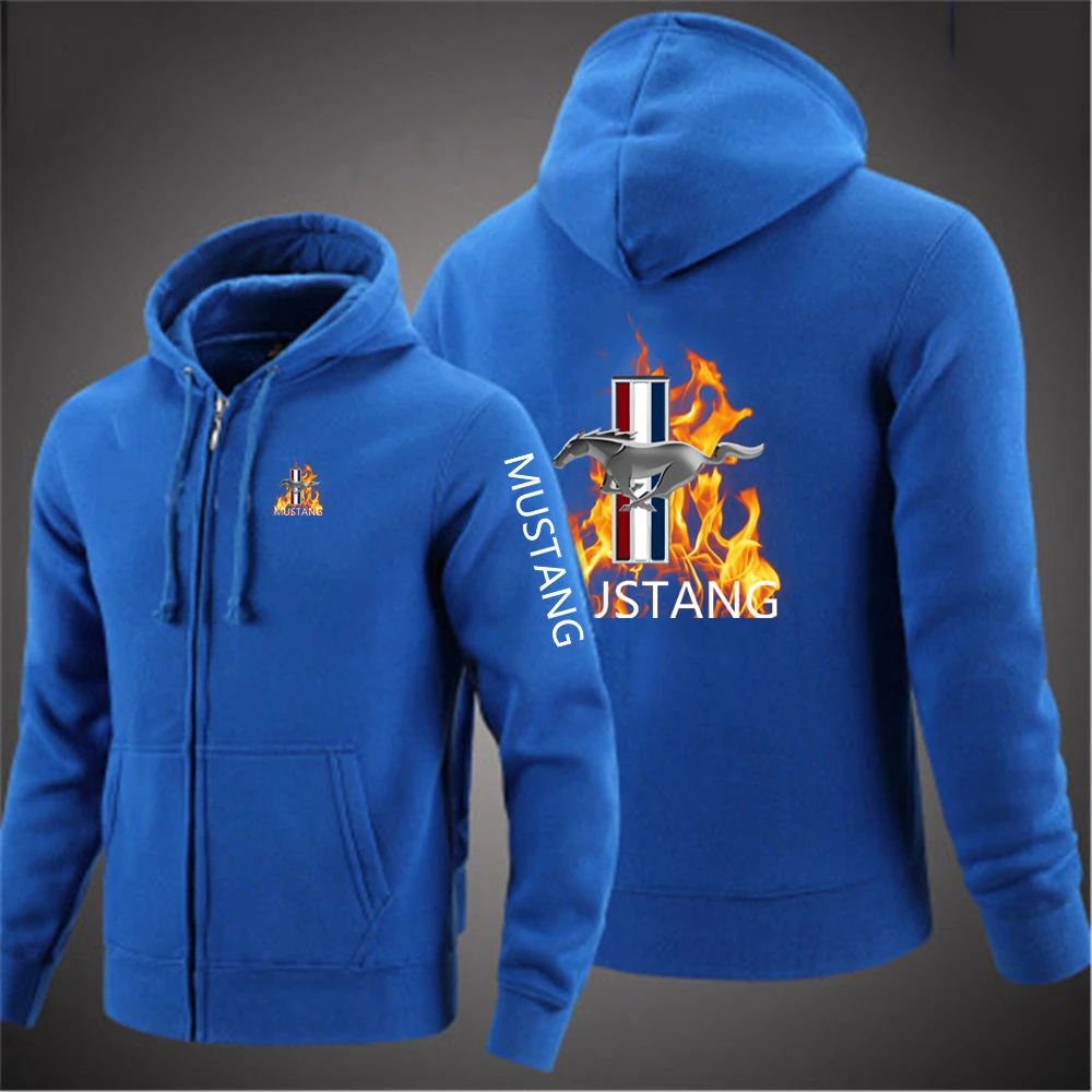Spring and Autumn Men's Mustang Printed Long Sleeve Jacket Hooded Comfortable Zipper Leisure Harajuku Style Hooded Sweater